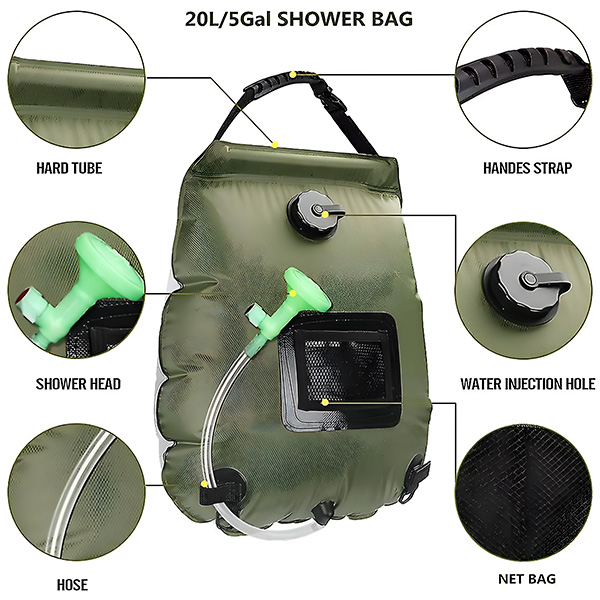 Frilla Doccia Portatile Solare 20L – Borsa Doccia Pieghevole Con Indicatore Di Temperatura, Per Campeggio E Spiaggia