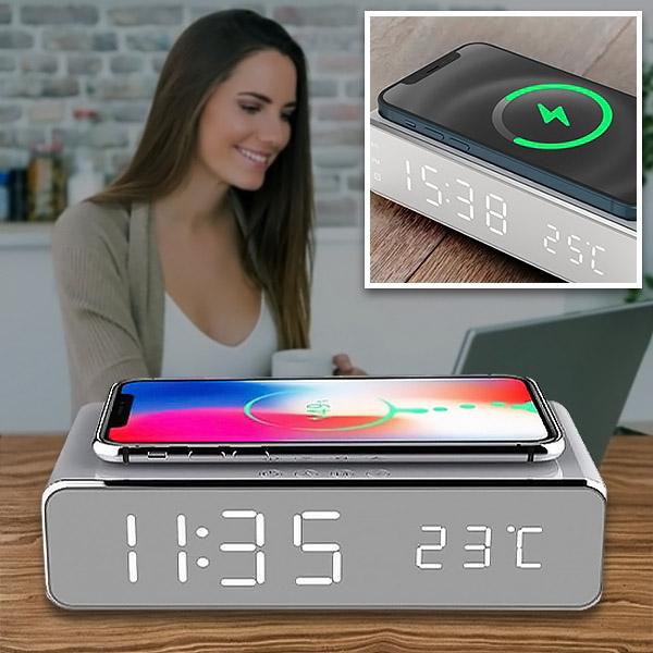 Sveglia Con Ricarica Wireless REFLEXION - Display Ora, Data, Temperatura | Luce Notturna - Foto 3