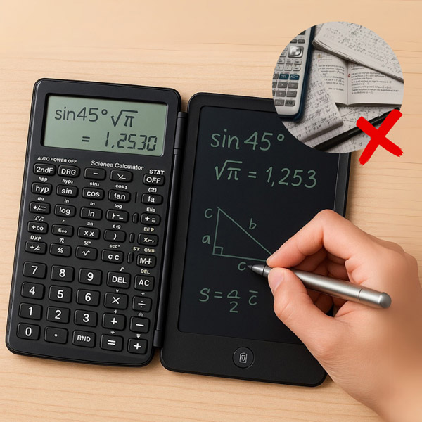 Calcolatrice Scientifica Con Blocco Note LCD 6” – Display A 2 Righe, Stilo, Pieghevole, Oltre 200 Funzioni, Per Scuola E Ufficio