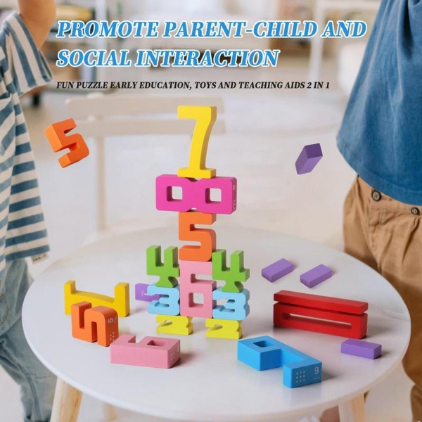 NCTNCX Number Blocks - Set di 20 blocchi numerici da 1 a 10 mattoncini da costruzione, in legno colorato, con numeri impilabili, per bambini dai 3 anni in su